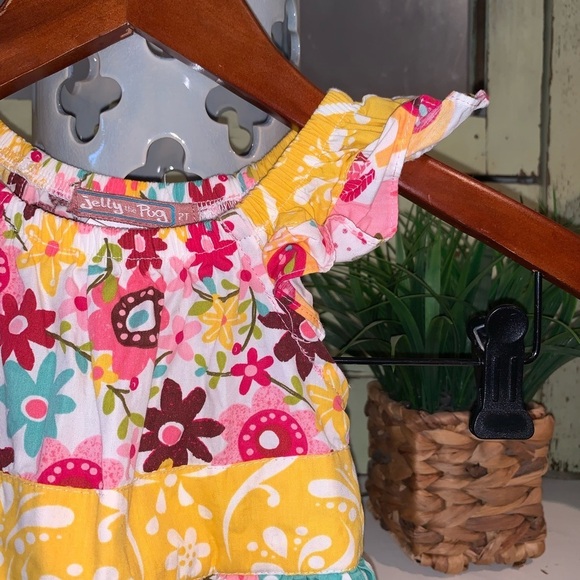 Jelly the Pug Colorful Floral Mixed Print Girls Tie Back Ruffle Dress Size 2T - Picture 3 of 4